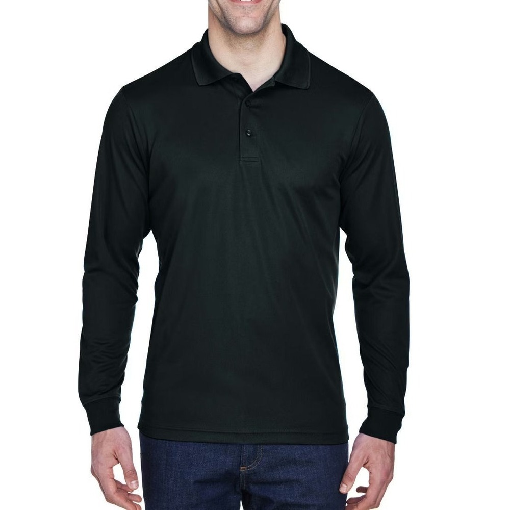 Core365 Men's Pinnacle Performance Long Sleeve Pique Polo #88192 - Black - M